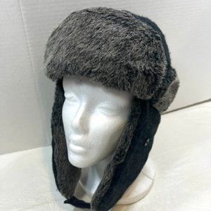 Dockers Trapper Faux Fur Wool Blend Black Gray Plaid Ear Flap Hat One Size